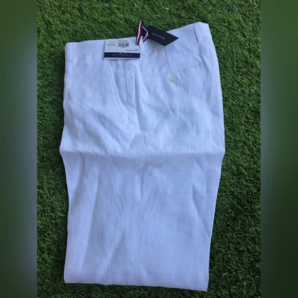 Tommy Hilfiger Mens 100% Linen Dress Pants Sz 34x32 Modern Fit NWT White $125 - Picture 2 of 5